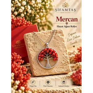 Mercan Doğal Taş Hayat Ağacı Kolye