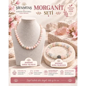 Morganit Doğal Taş Seti (Bileklik ve Kolye)