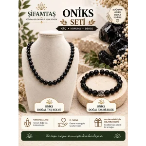 Oniks Doğal Taş Seti (Bileklik ve Kolye)
