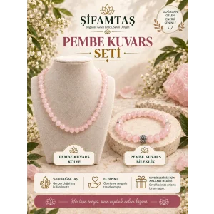 Pembe Kuvars Doğal Taş Seti (Bileklik ve Kolye)