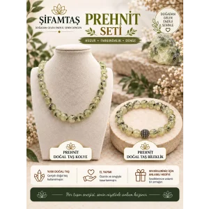 Prehnit Doğal Taş Seti (Bileklik ve Kolye)