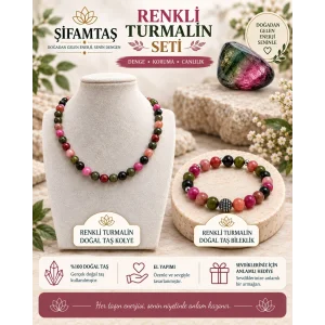 Renkli Turmalin Doğal Taş Seti (Bileklik ve Kolye)
