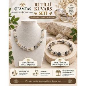 Rutilli Kuvars Doğal Taş Seti (Bileklik ve Kolye)