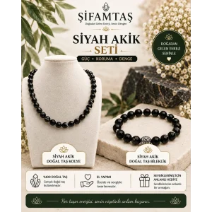Siyah Akik Doğal Taş Seti (Bileklik ve Kolye)
