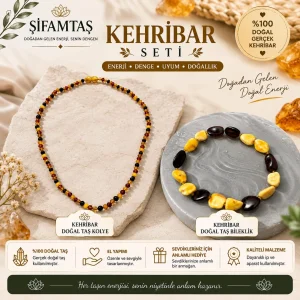 Yetişkin Kehribar Doğal Taş Seti (Bileklik ve Kolye)