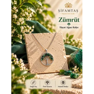 Zümrüt Doğal Taş Hayat Ağacı Kolye
