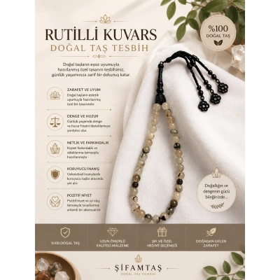 RUTİLLİ KUVARS DOĞAL TAŞ TESBİH