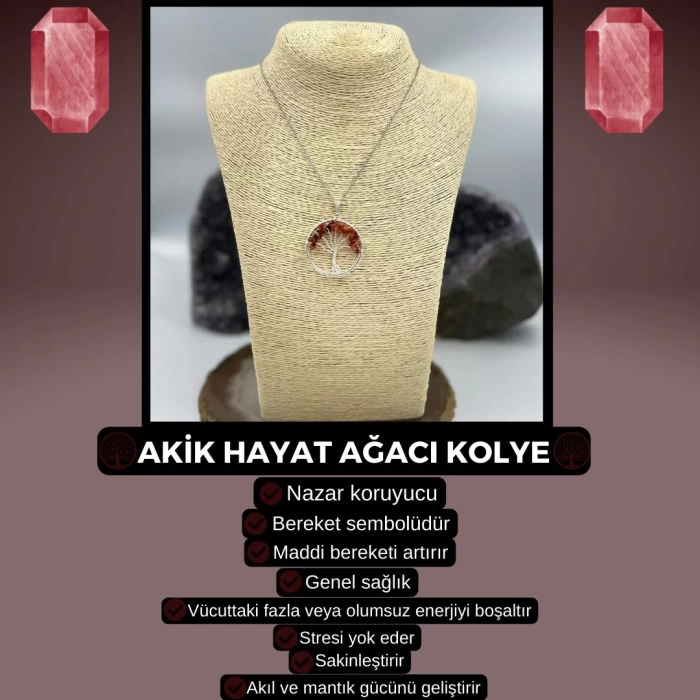 AKİK HAYAT AĞACI KOLYE