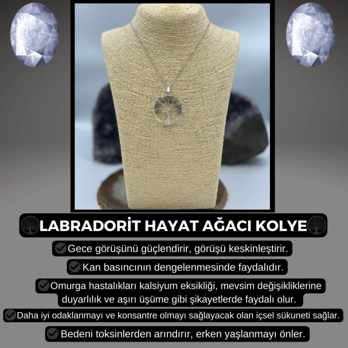 LABRADORİT HAYAT AĞACI KOLYE