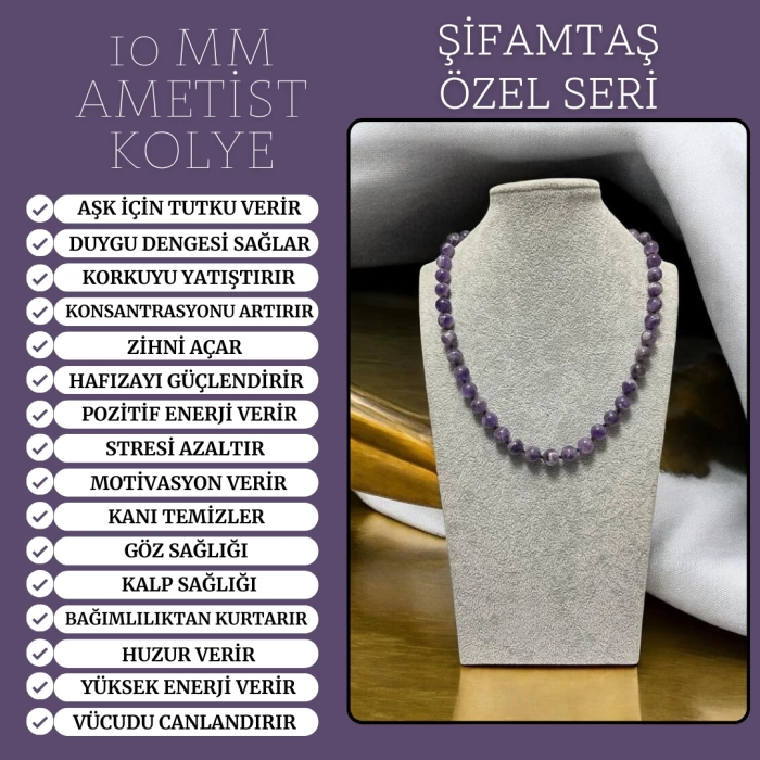 ÖZEL SERİ AMETİST KOLYE (10 MM)