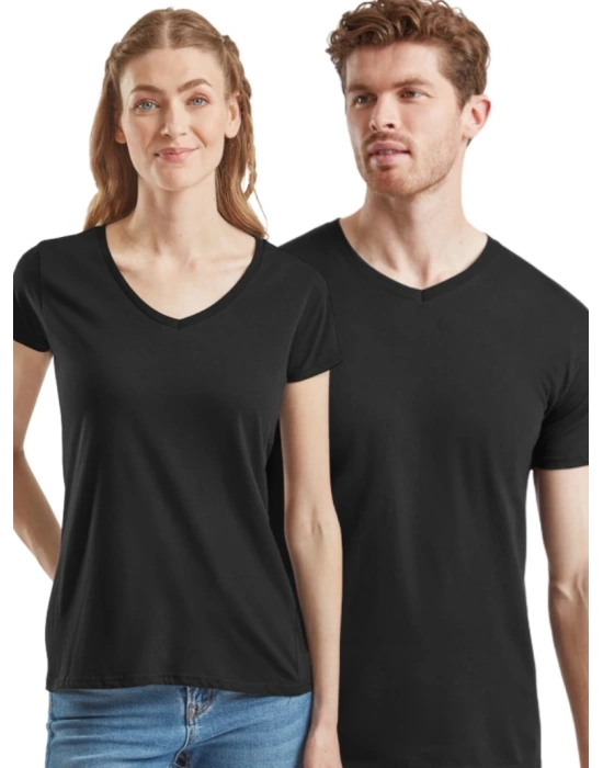 %100 Pamuk Unisex Kadın Erkek V Yaka Basic Tişört