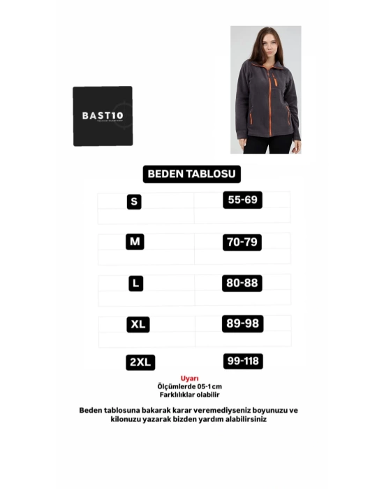 Unisex Kadın Erkek Outdoor Cepli Tam Fermuarlı Polar