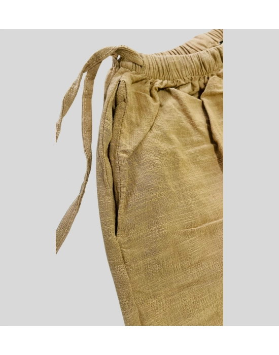 Kadın Yazlık %100 Keten Bol Paça Pantolon – Yandan Bağcıklı, Rahat Kesim