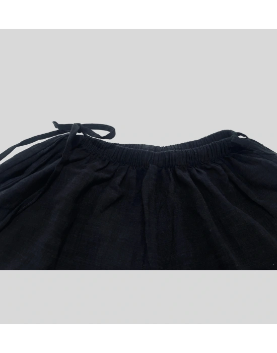 Kadın Yazlık %100 Keten Bol Paça Pantolon – Yandan Bağcıklı, Rahat Kesim