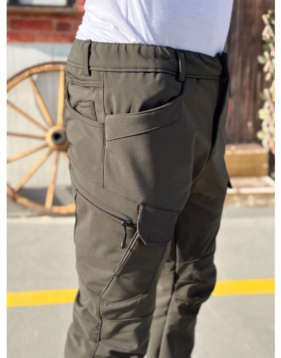 Erkek Kışlık Haki Outdoor Softshell İçi Polarlı Su Ve Rüzgar Geçirmez Taktik Pantolon