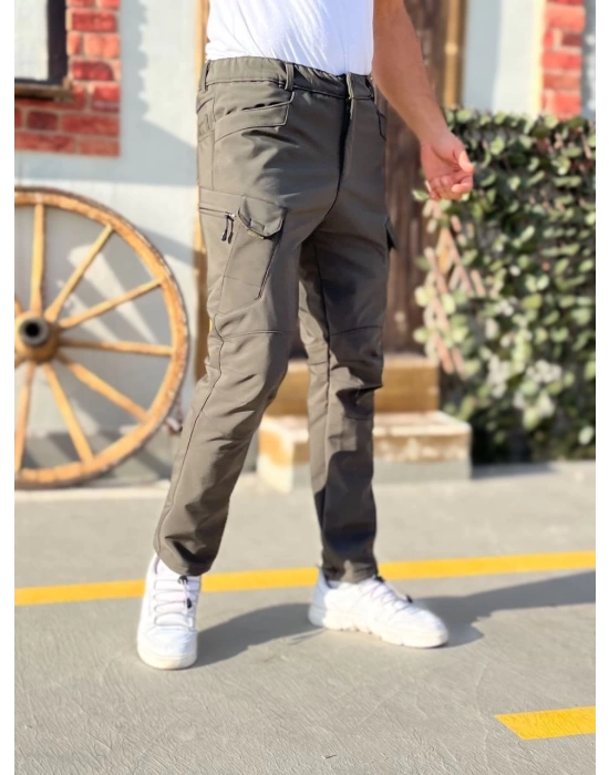Erkek Kışlık Haki Outdoor Softshell İçi Polarlı Su Ve Rüzgar Geçirmez Taktik Pantolon