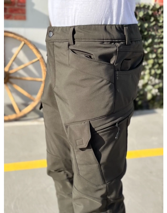 Erkek Kışlık Haki Outdoor Softshell İçi Polarlı Su Ve Rüzgar Geçirmez Taktik Pantolon