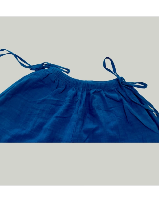 Kadın Yazlık %100 Keten Bol Paça Pantolon – Yandan Bağcıklı, Rahat Kesim