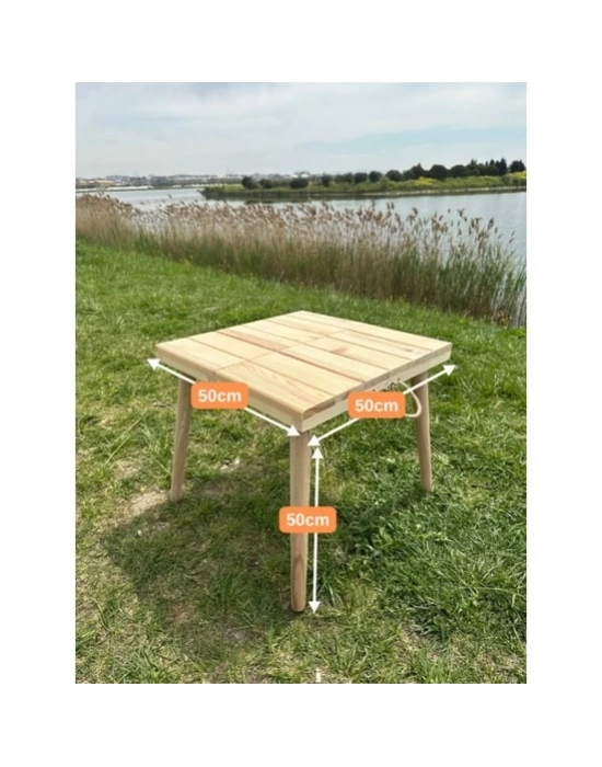 Katlanır Kamp Masası, Ahşap Piknik Masası, Balkon Masası Bej