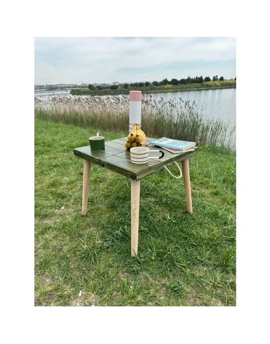 Katlanır Kamp Masası, Ahşap Piknik Masası, Balkon Masası Haki