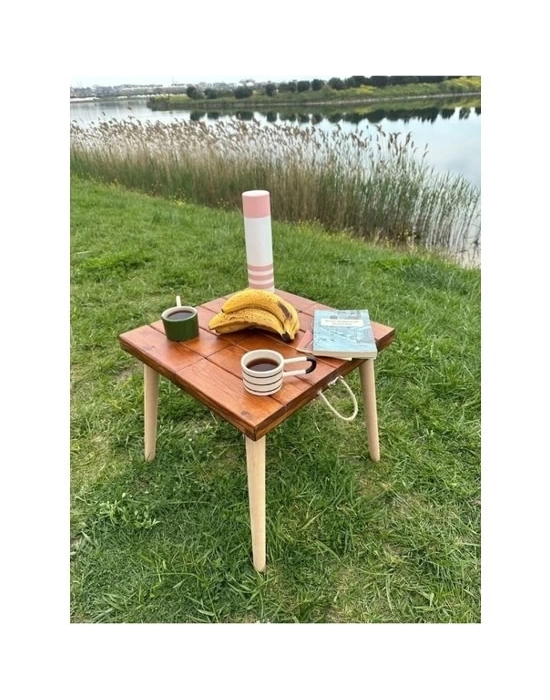 Katlanır Kamp Masası, Ahşap Piknik Masası, Balkon Masası Kahverengi
