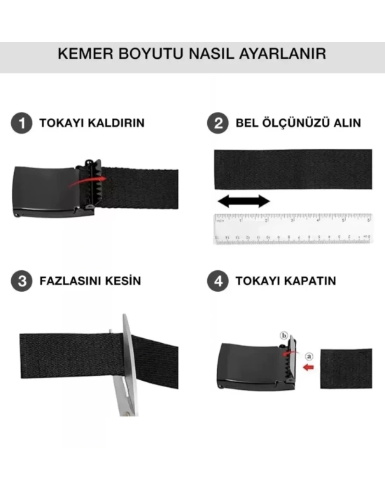Siyah Metal Tokalı Kadın Erkek Bay Bayan Unisex Dokuma Taktik Kanvas Spor Kot Bez Kemer