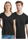%100 Pamuk Unisex Kadın Erkek V Yaka Basic Tişört