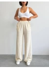 Nuray Model Yazlık %100 Keten Bol Paça Yandan Bağcıklı Pantolon