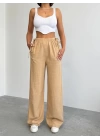 Nuray Model Yazlık %100 Keten Bol Paça Yandan Bağcıklı Pantolon