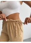 Nuray Model Yazlık %100 Keten Bol Paça Yandan Bağcıklı Pantolon