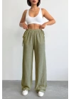 Nuray Model Yazlık %100 Keten Bol Paça Yandan Bağcıklı Pantolon
