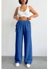 Nuray Model Yazlık %100 Keten Bol Paça Yandan Bağcıklı Pantolon