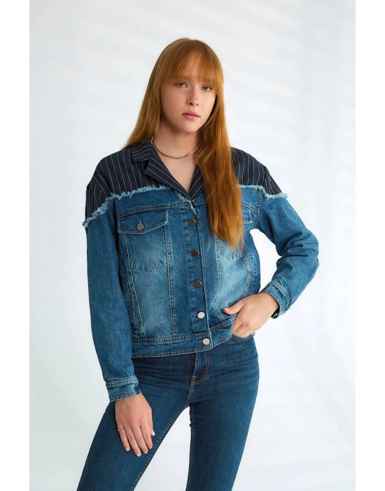 Kot Detaylı Lacivert Mont