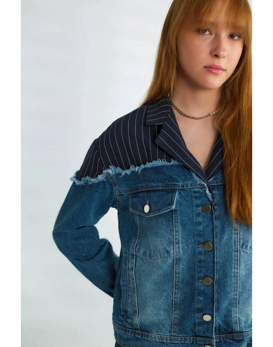 Kot Detaylı Lacivert Mont