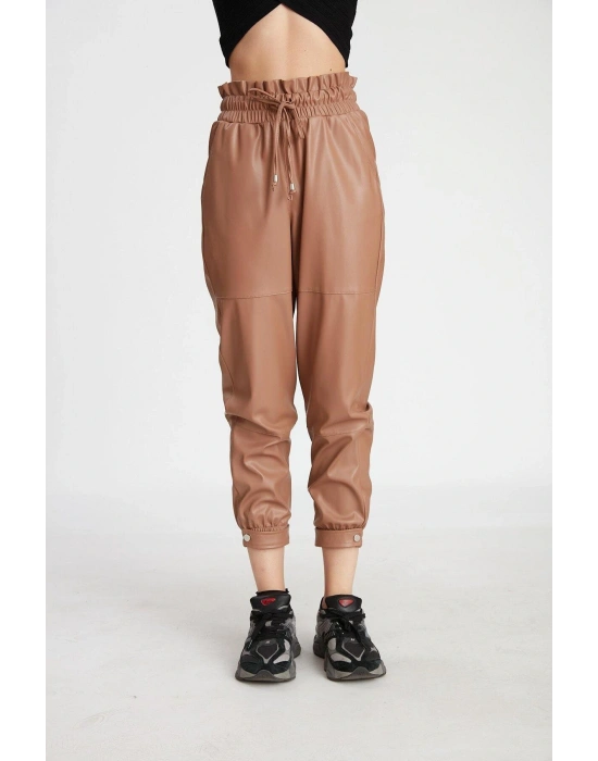 PERRY PAÇASI ÇIRTÇITLI DERİ PANTOLON TABA 50222-01