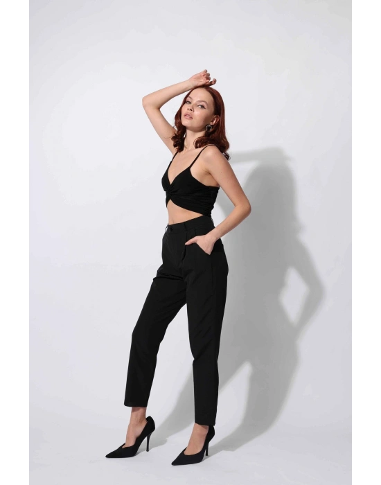 Pens Detaylı Pantolon Siyah