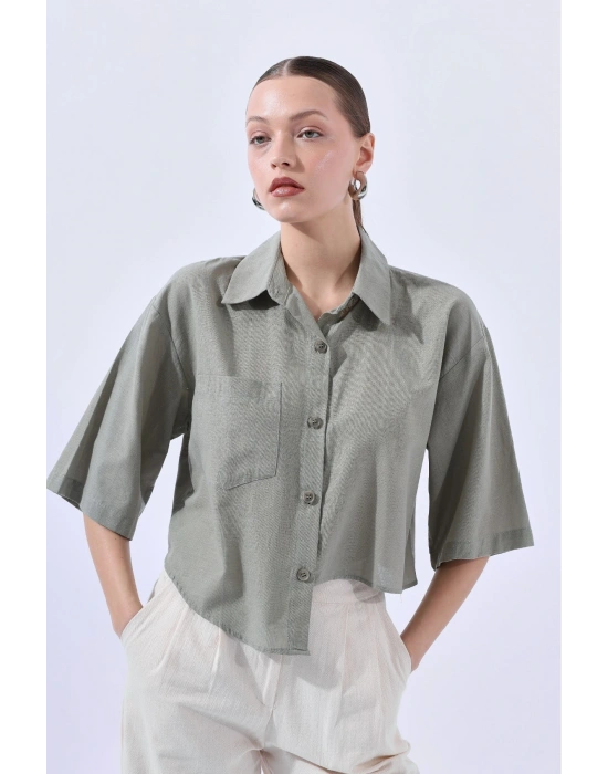 HAKİ YAN DETAYLI GÖMLEK