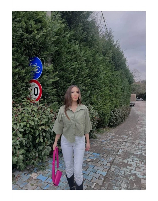 HAKİ YAN DETAYLI GÖMLEK