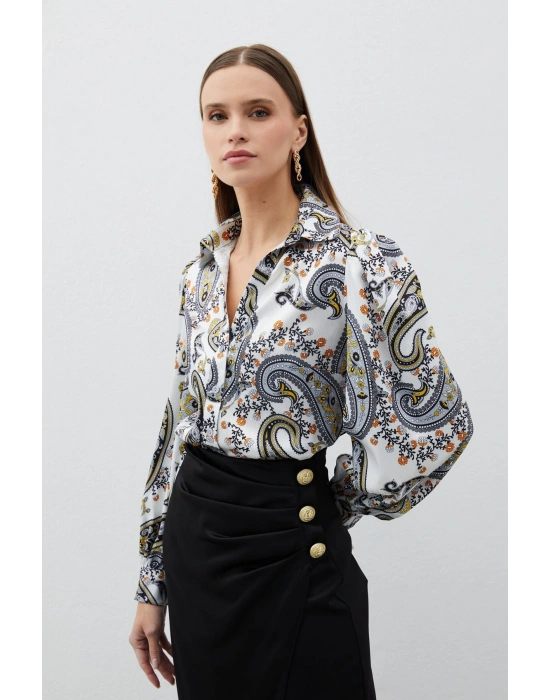 Kadın 1447-2036 Çiçek Desen Jakarlı Gömlek Siyah