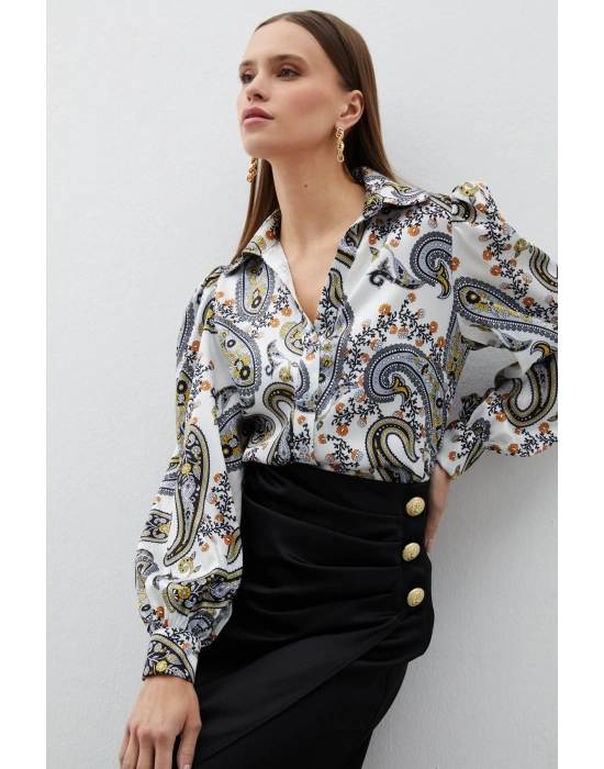 Kadın 1447-2036 Çiçek Desen Jakarlı Gömlek Siyah