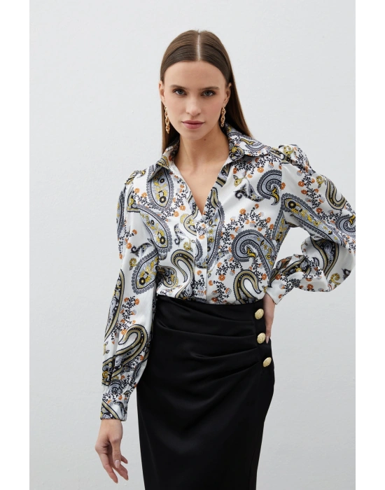 Kadın 1447-2036 Çiçek Desen Jakarlı Gömlek Siyah