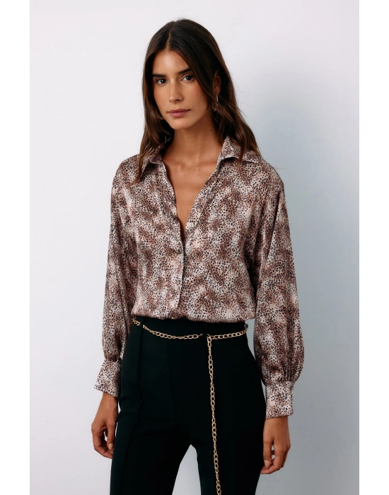Leopar Desenli Gömlek - Camel