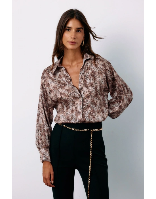 Leopar Desenli Gömlek - Camel