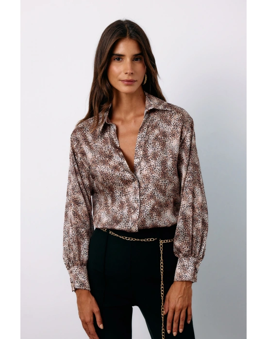 Leopar Desenli Gömlek - Camel
