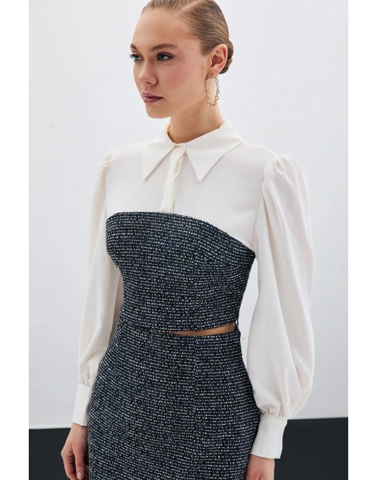 Tüvitli Gömlek Bluz - Sax Mavi