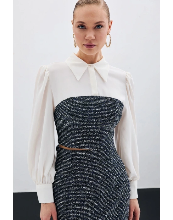 Tüvitli Gömlek Bluz - Sax Mavi