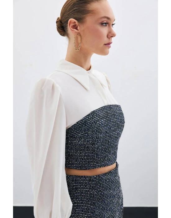 Tüvitli Gömlek Bluz - Sax Mavi