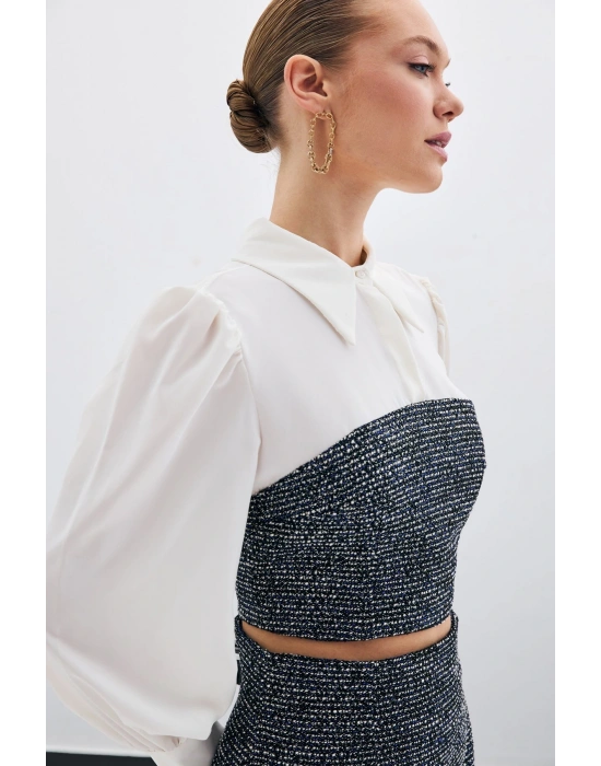 Tüvitli Gömlek Bluz - Sax Mavi