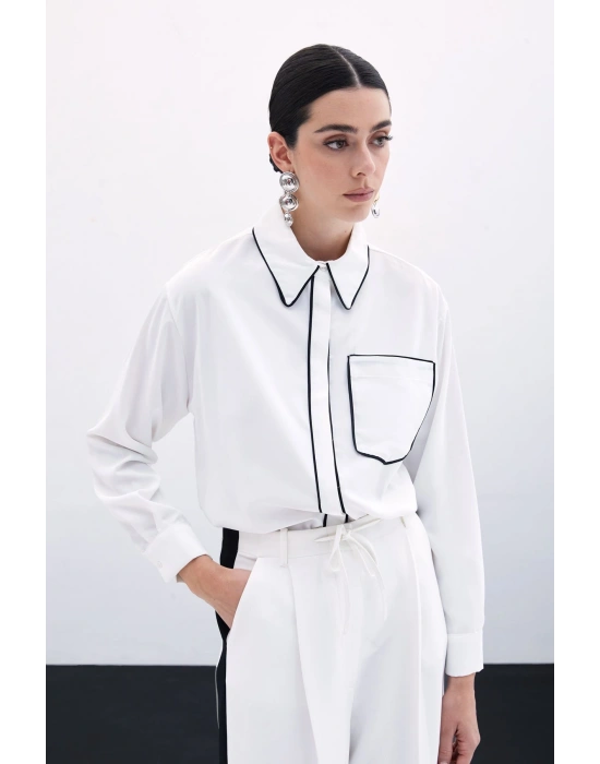 Cep Detaylı Salaş Gömlek - Ekru