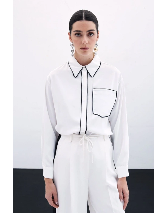 Cep Detaylı Salaş Gömlek - Ekru
